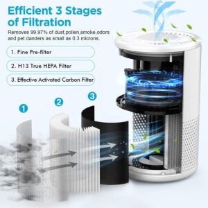 MOOKA Air Purifiers for Home Large Room up to 1076ft², H13 True HEPA Air Filter Cleaner, Odor Eliminator, Remove Smoke Dust Pollen Pet Dander, Night Light (2)